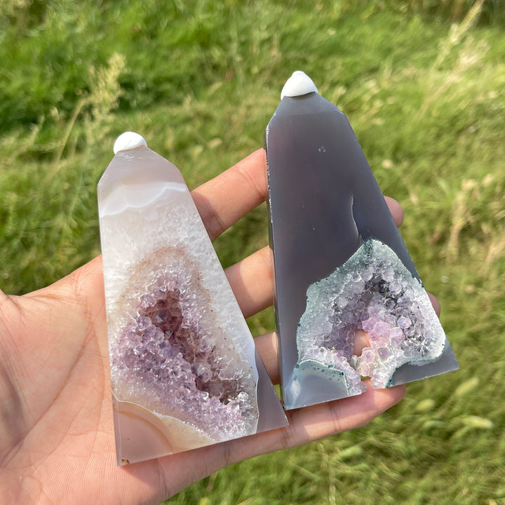 Unique,Natural Crystal Amethyst Agate Geode Point