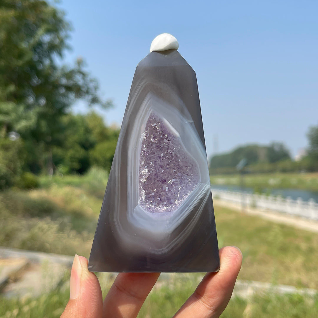 Unique,Natural Crystal Amethyst Agate Geode Point