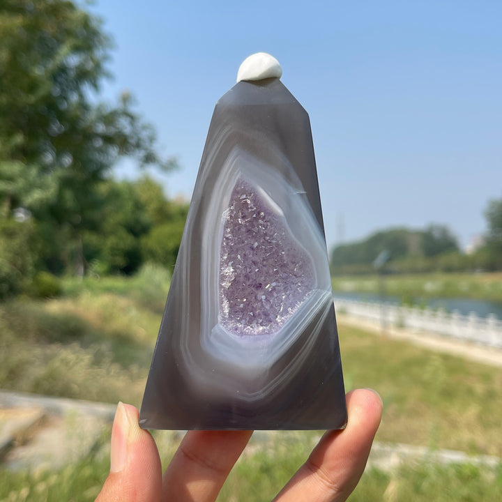 Unique,Natural Crystal Amethyst Agate Geode Point