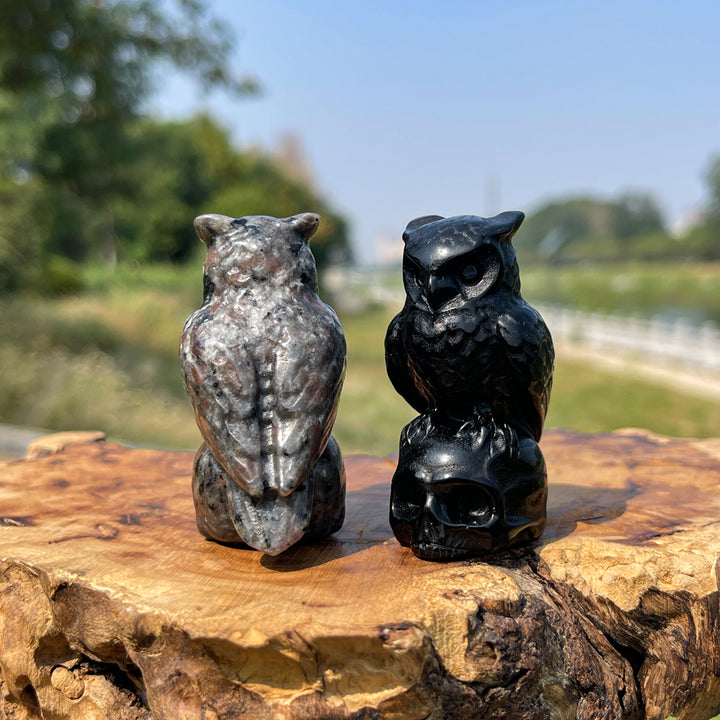 Natural Crystal Owl-On-Skull Carving