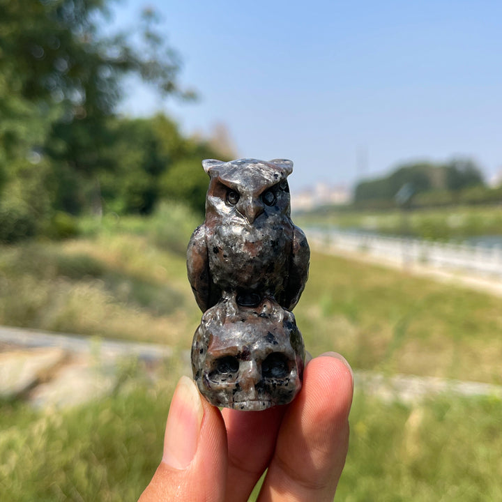 Natural Crystal Owl-On-Skull Carving