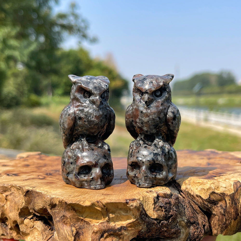 Natural Crystal Owl-On-Skull Carving