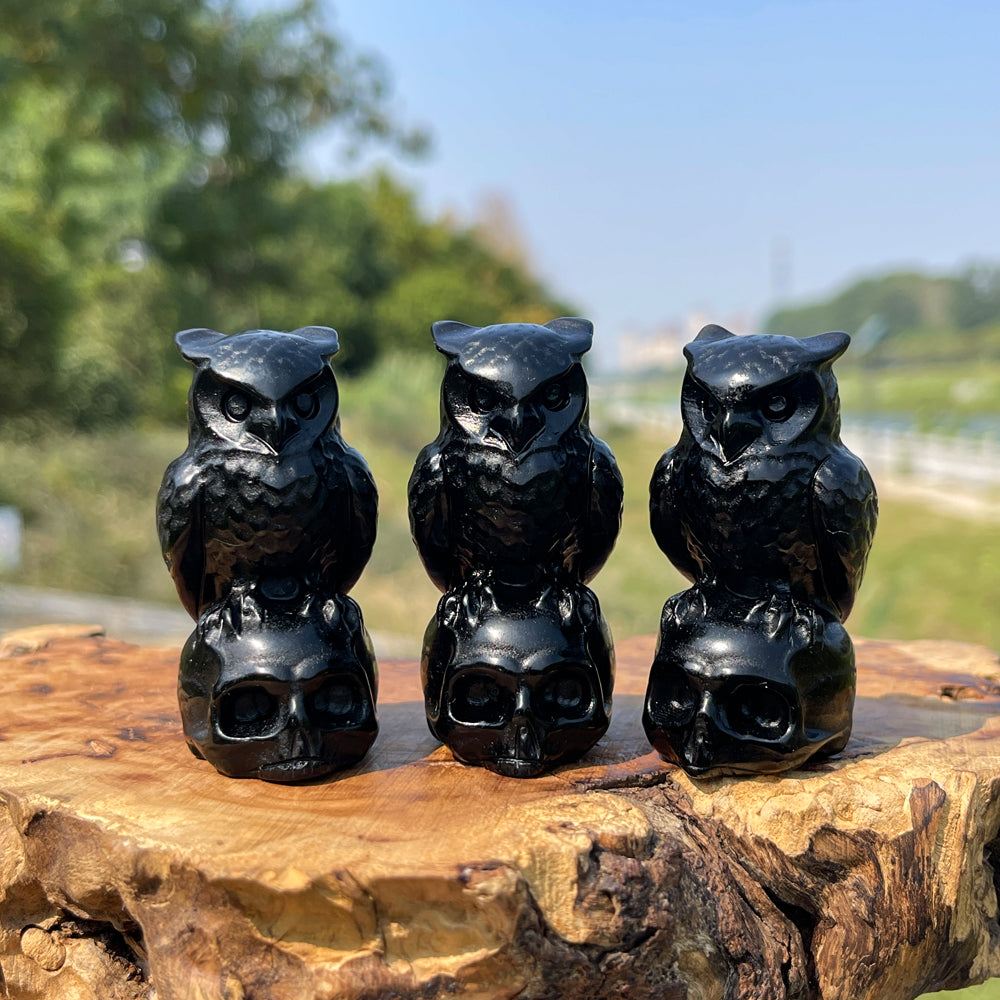 Natural Crystal Owl-On-Skull Carving