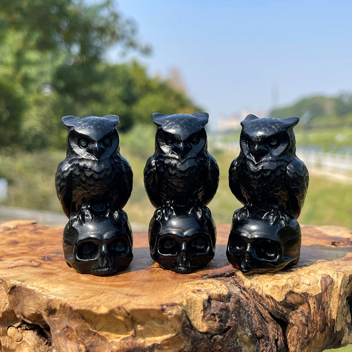 Natural Crystal Owl-On-Skull Carving