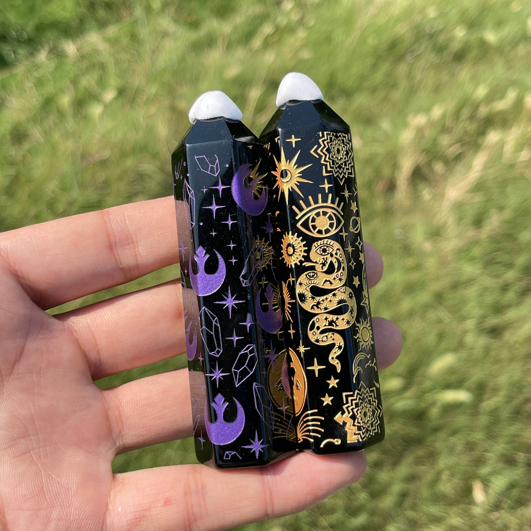 Natural Crystal Black Obsidian Printed Point