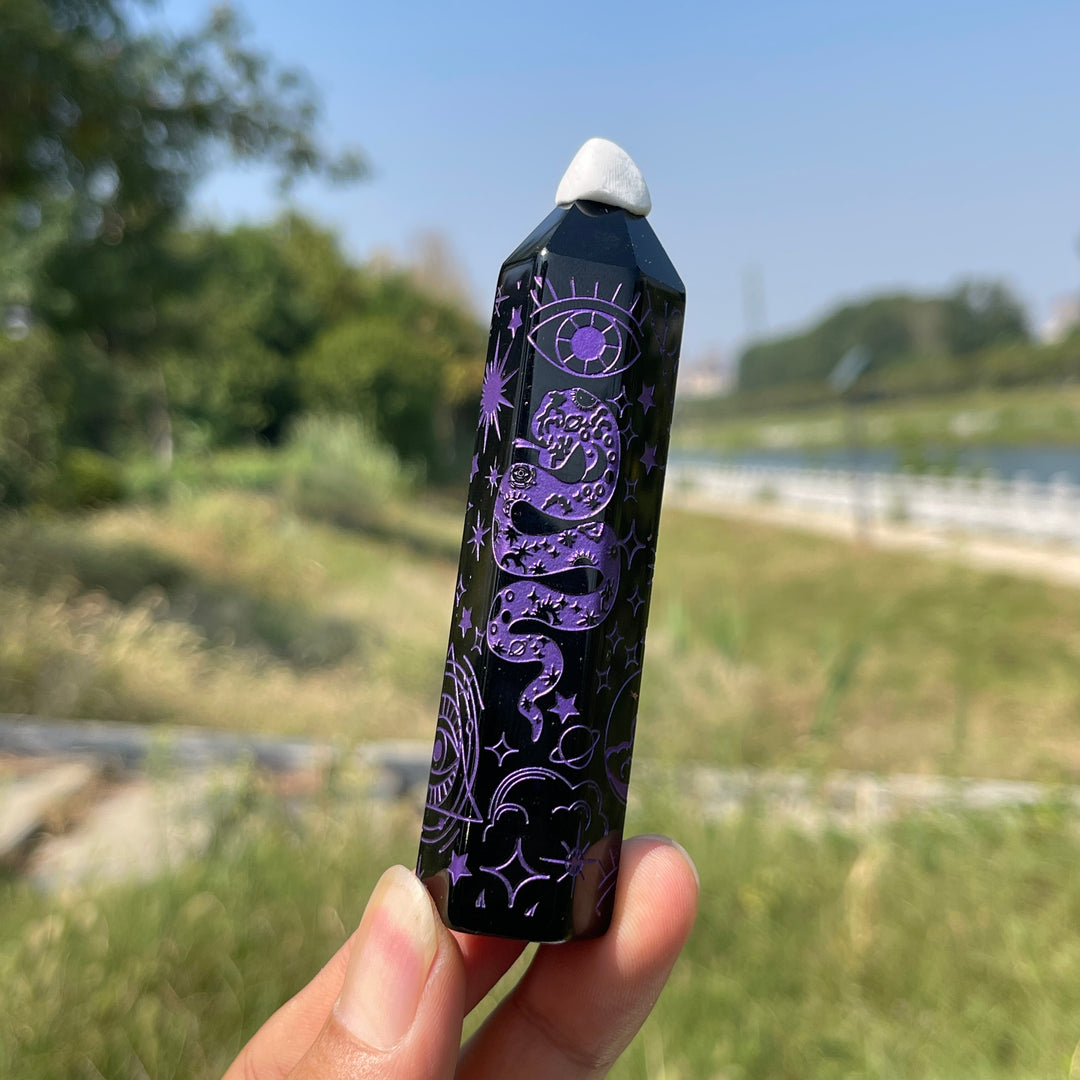 Natural Crystal Black Obsidian Printed Point