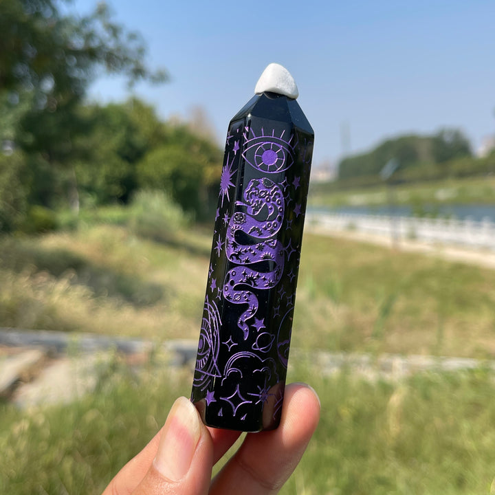 Natural Crystal Black Obsidian Printed Point