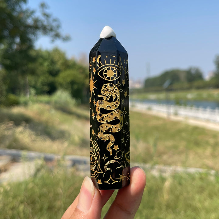 Natural Crystal Black Obsidian Printed Point