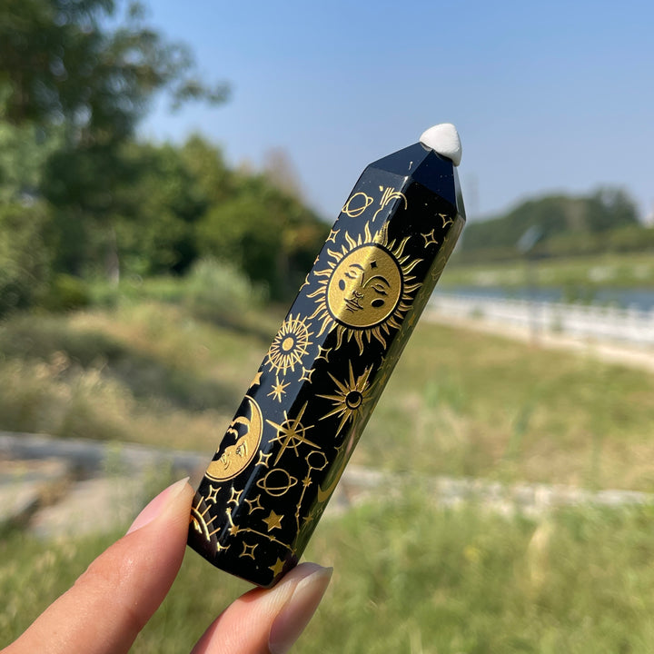 Natural Crystal Black Obsidian Printed Point