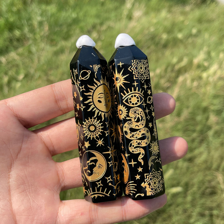 Natural Crystal Black Obsidian Printed Point