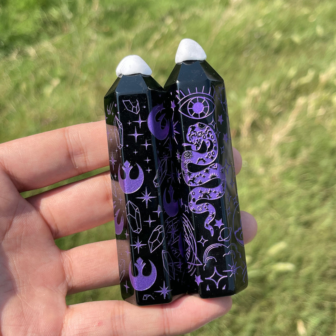 Natural Crystal Black Obsidian Printed Point