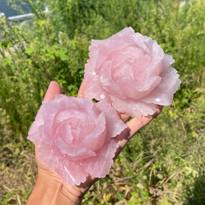 Unique,A Slightly Imperfect Natural Crystal Carving Rose Quartz Peony Flower