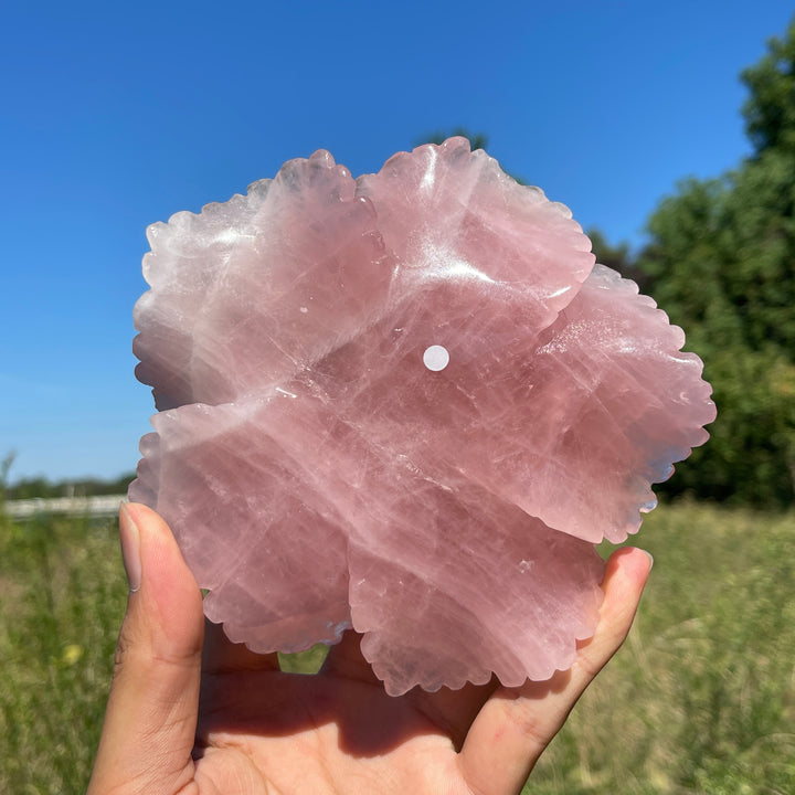Unique,A Slightly Imperfect Natural Crystal Carving Rose Quartz Peony Flower