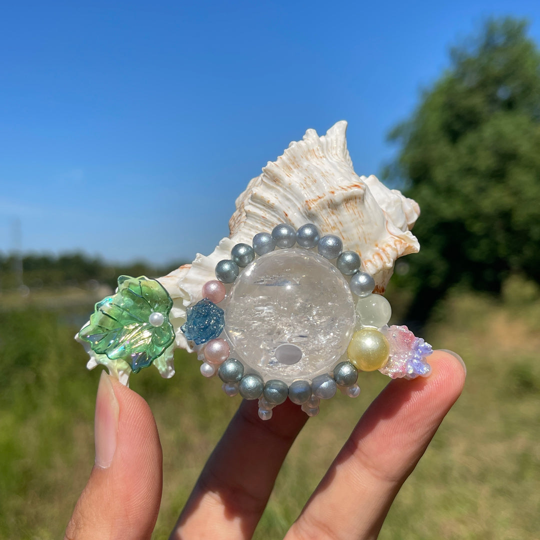 Unique,A Slightly Imperfect Natural Crystal Sphere With Conch