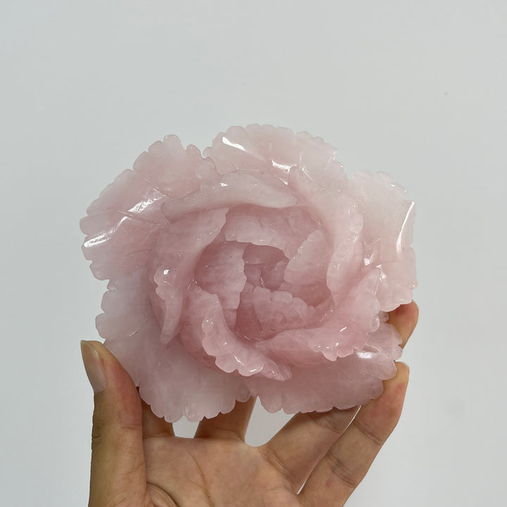 Unique,A Slightly Imperfect Natural Crystal Carving Rose Quartz Peony Flower