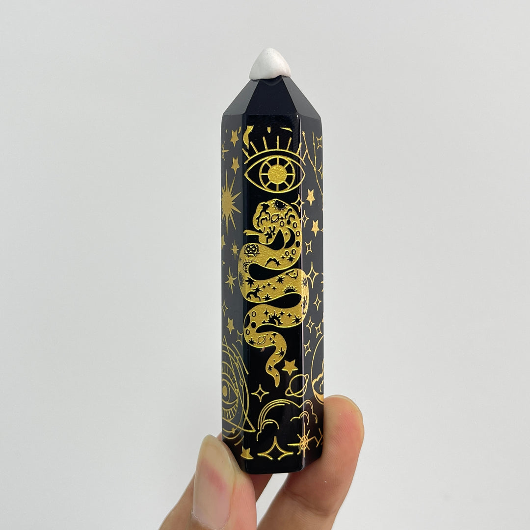 Natural Crystal Black Obsidian Printed Point