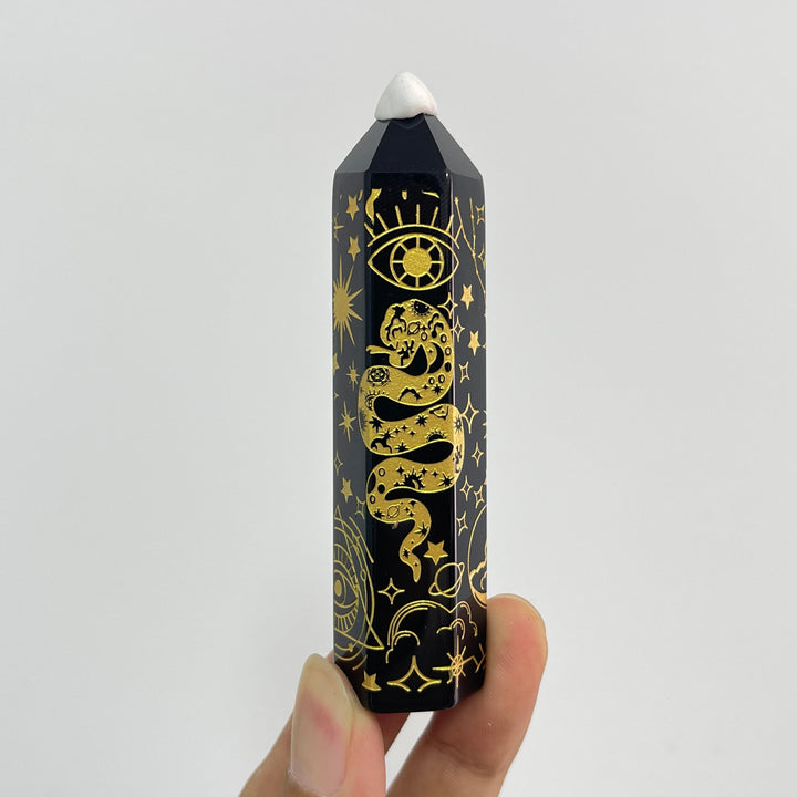 Natural Crystal Black Obsidian Printed Point