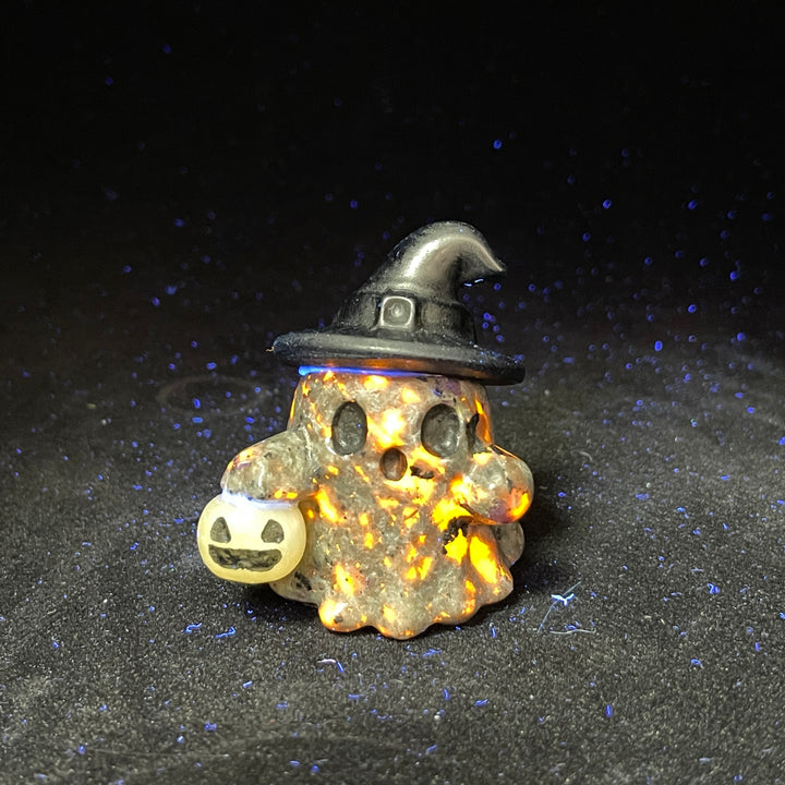 Natural Crystal Carving Witch Hat Ghost With Pumpkin Lantern