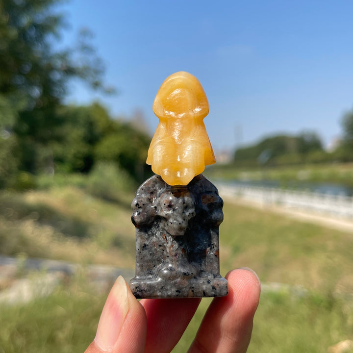 Natural Crystal Carving Ghost On Tombstone