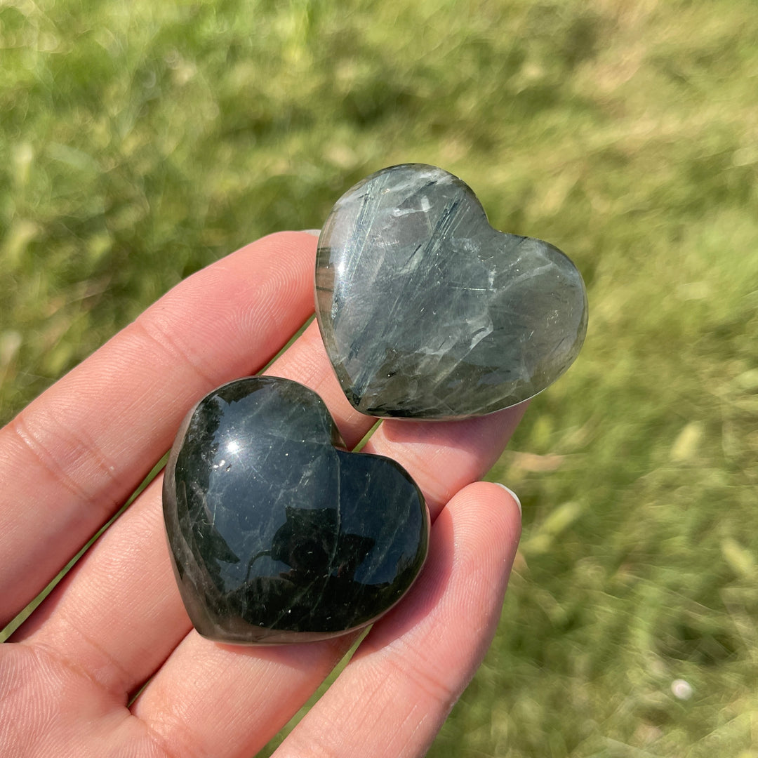 Natural Crystal Actinolite In Clear Quartz Heart