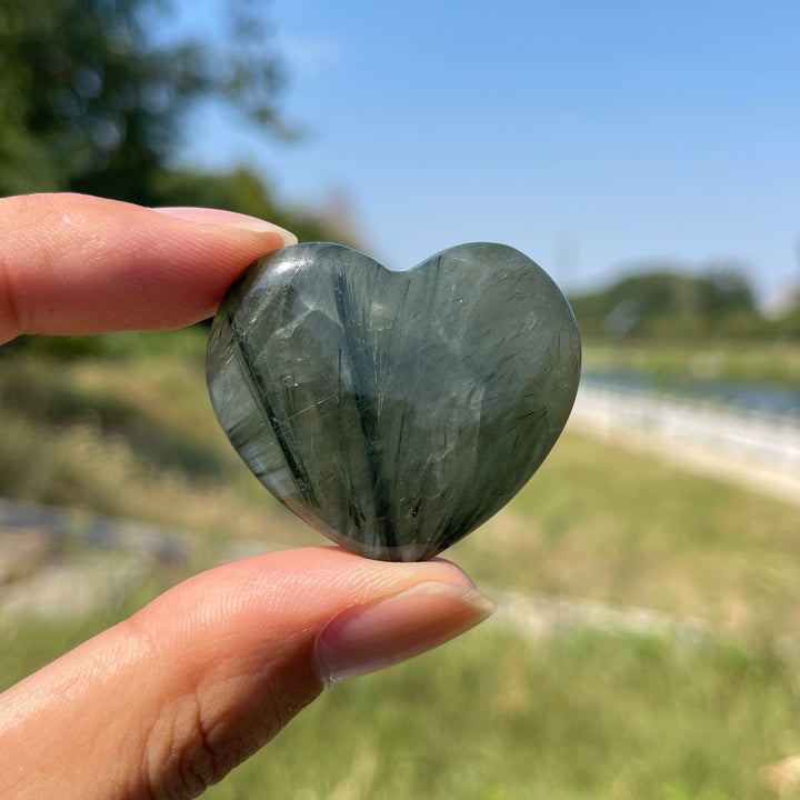 Natural Crystal Actinolite In Clear Quartz Heart