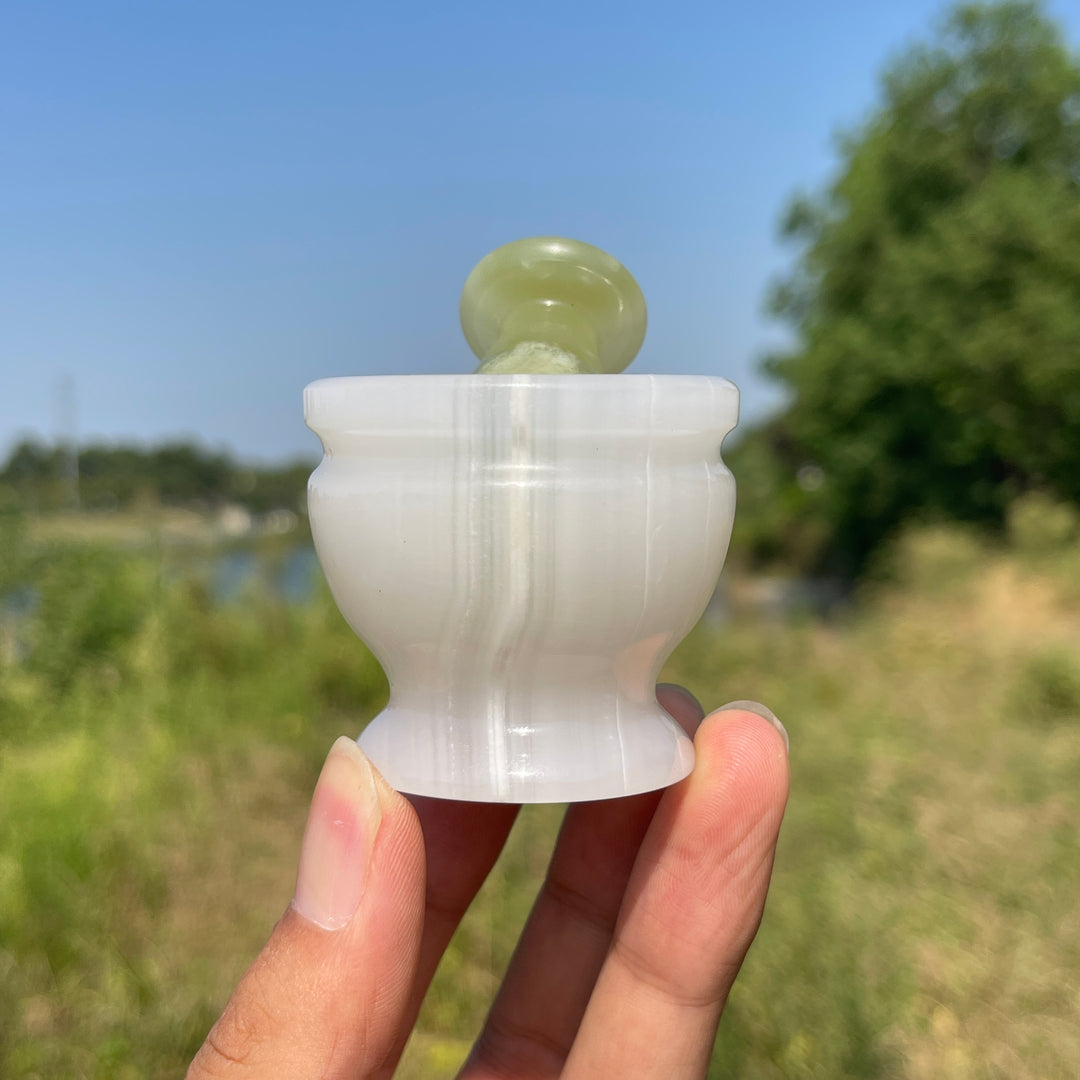 Natural Crystal Afghanistan Jade Garlic Mortar With Pestle