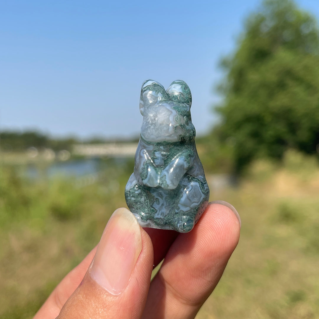 Natural Crystal Carving Moss Agate Cute Rabbit