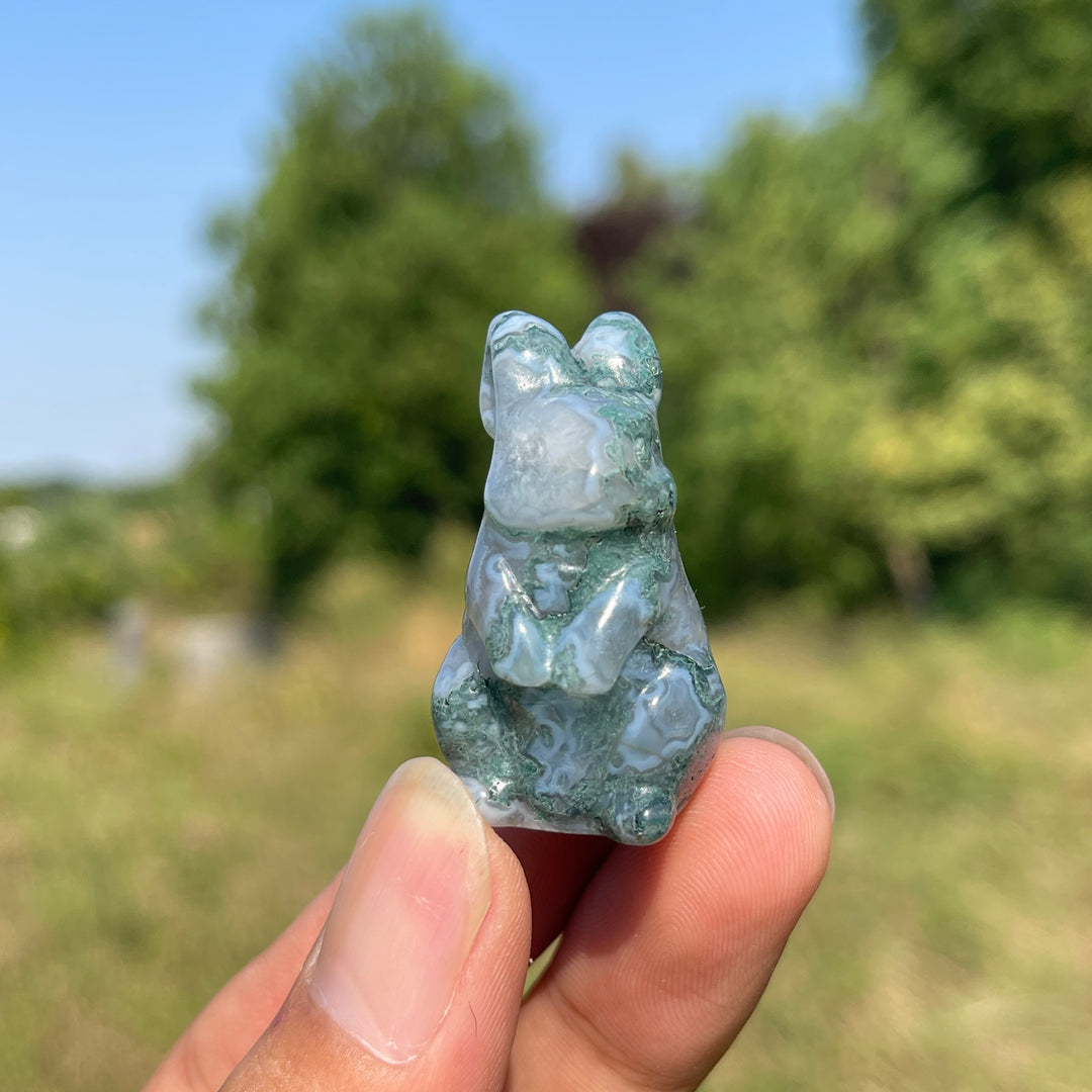 Natural Crystal Carving Moss Agate Cute Rabbit