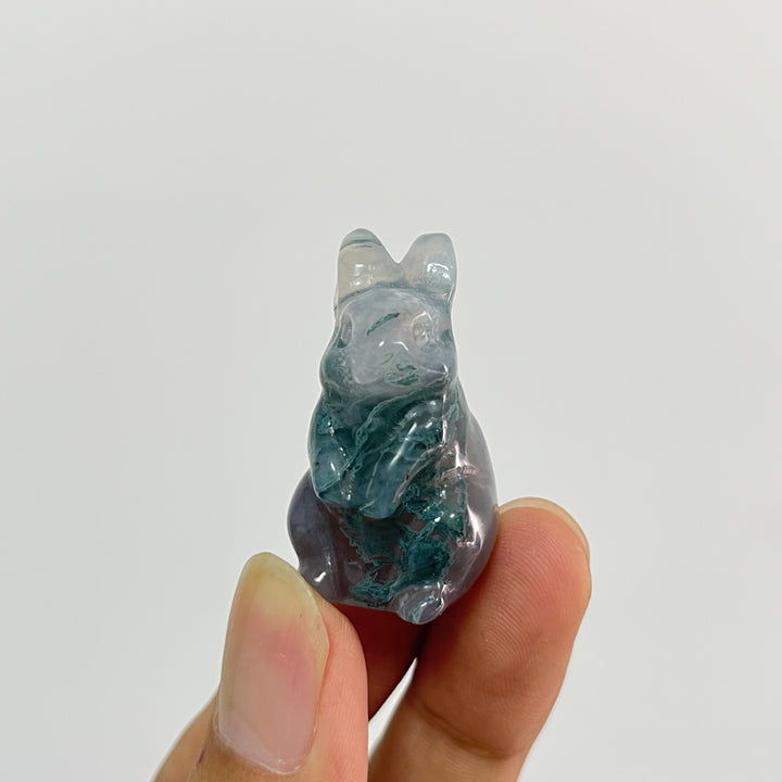 Natural Crystal Carving Moss Agate Cute Rabbit