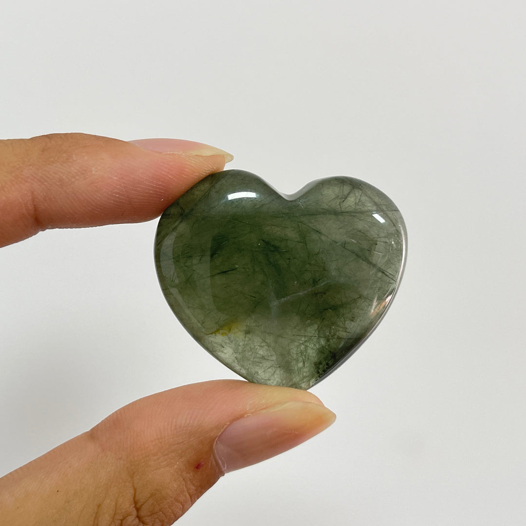 Natural Crystal Actinolite In Clear Quartz Heart