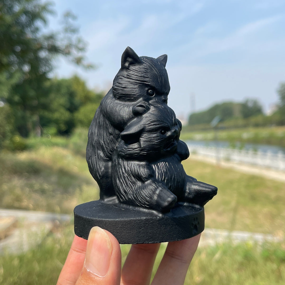 Unique,Natural Crystal Black Obsidian Playful Cats