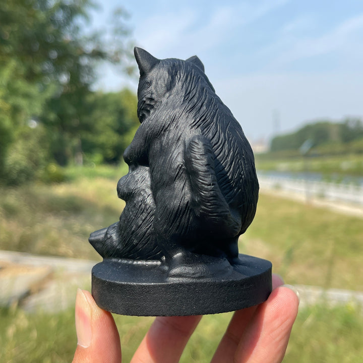 Unique,Natural Crystal Black Obsidian Playful Cats