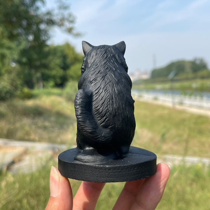 Unique,Natural Crystal Black Obsidian Playful Cats