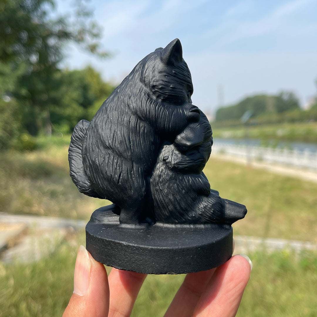 Unique,Natural Crystal Black Obsidian Playful Cats