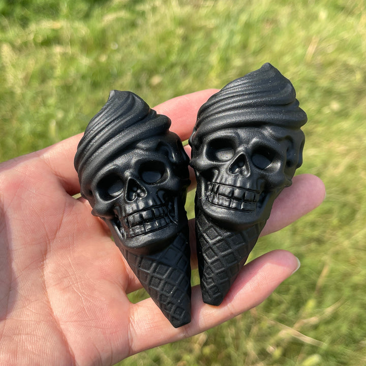 Natural Crystal Carving Black Obsidian Skull Ice Cream