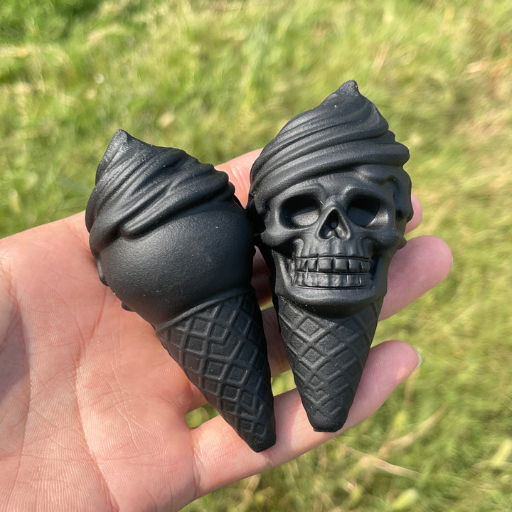 Natural Crystal Carving Black Obsidian Skull Ice Cream