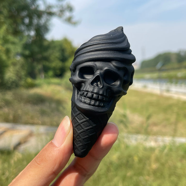 Natural Crystal Carving Black Obsidian Skull Ice Cream
