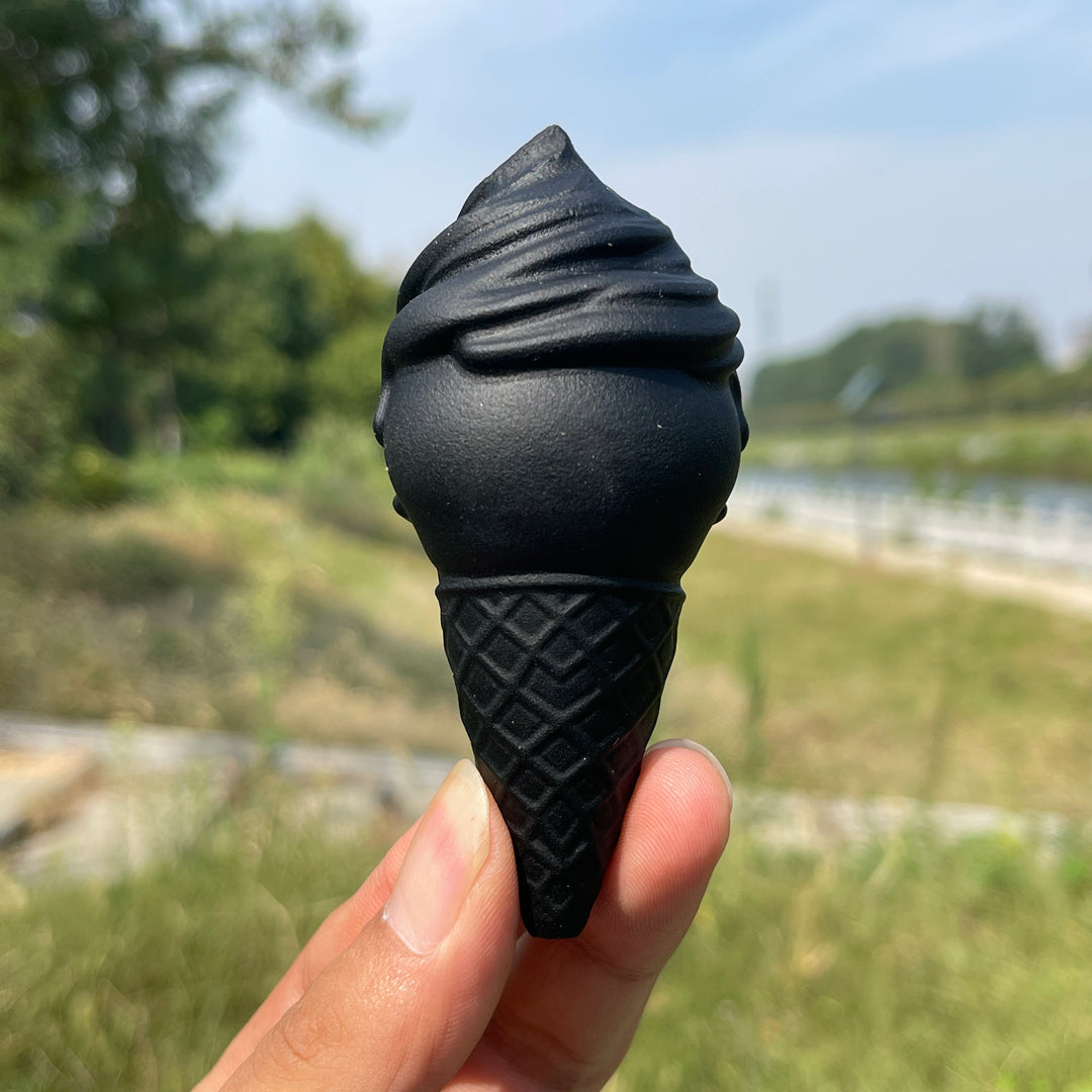 Natural Crystal Carving Black Obsidian Skull Ice Cream