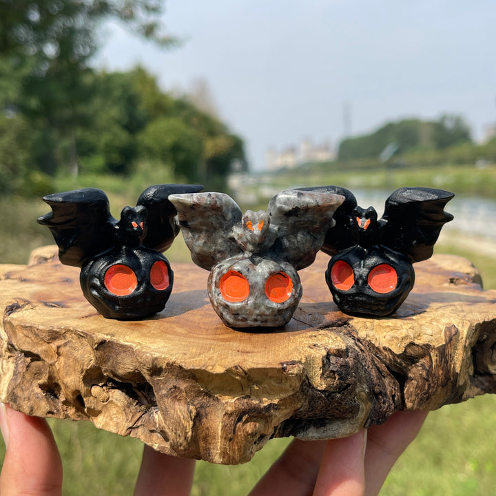 Natural Crystal Carving Cute Skull Pumpkin Bat