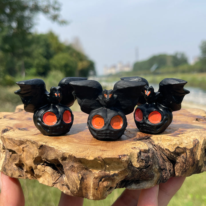 Natural Crystal Carving Cute Skull Pumpkin Bat