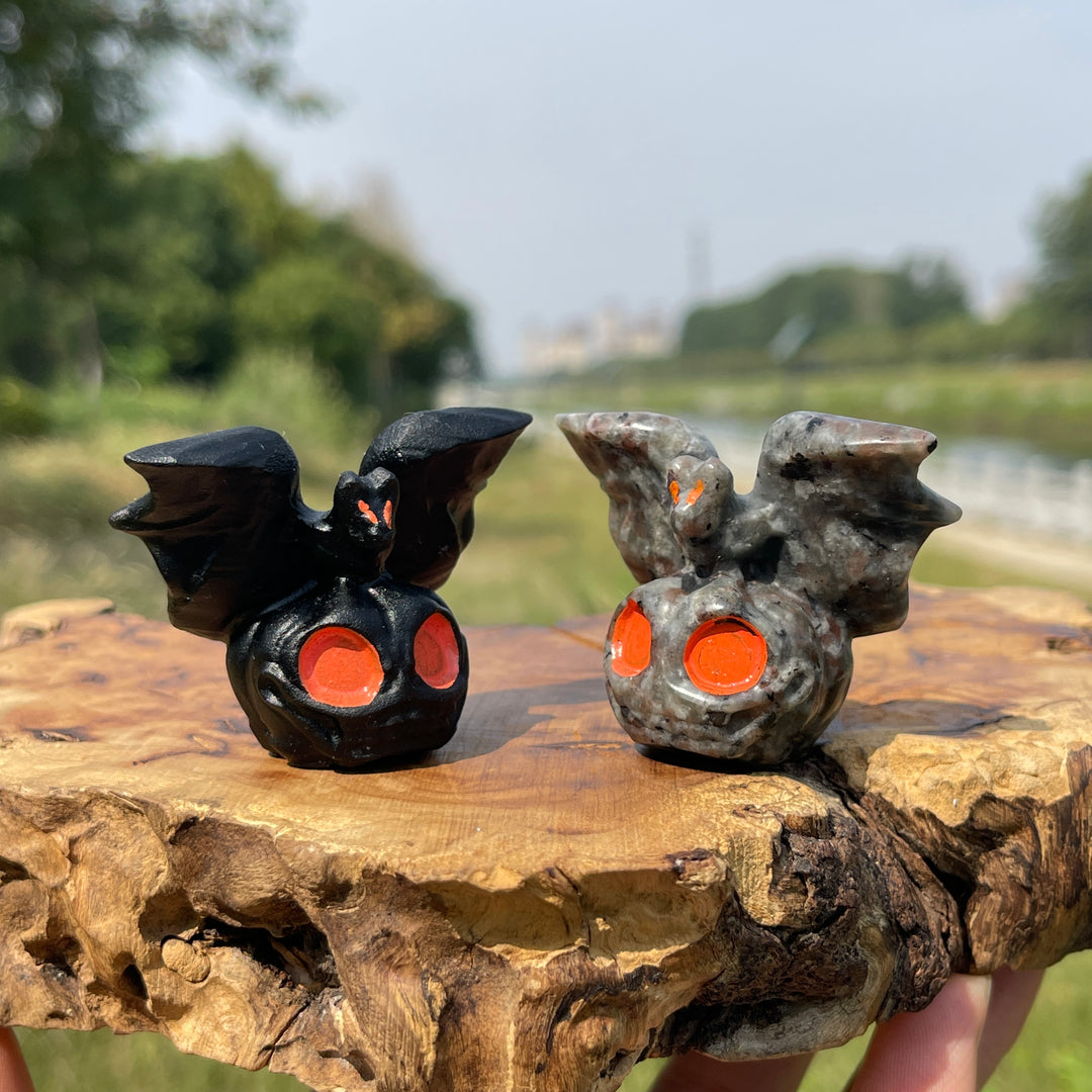 Natural Crystal Carving Cute Skull Pumpkin Bat
