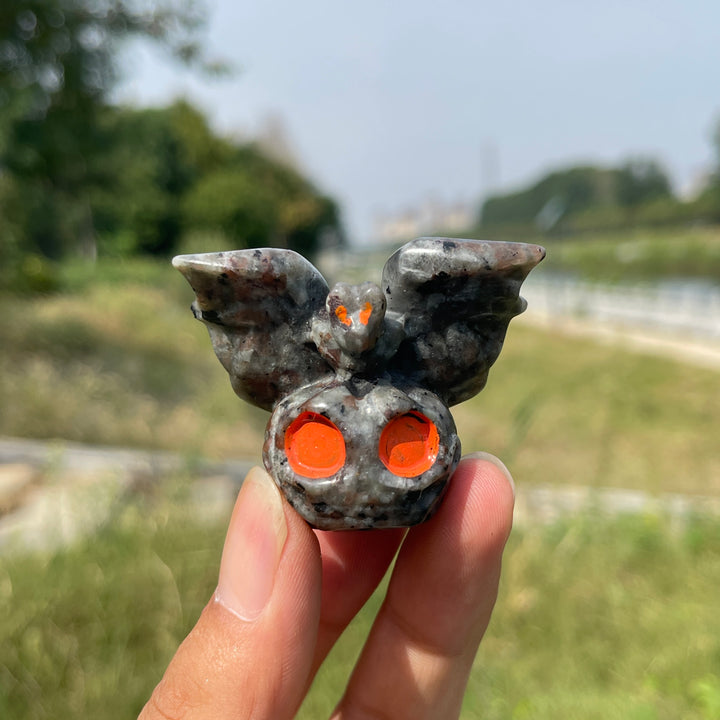 Natural Crystal Carving Cute Skull Pumpkin Bat