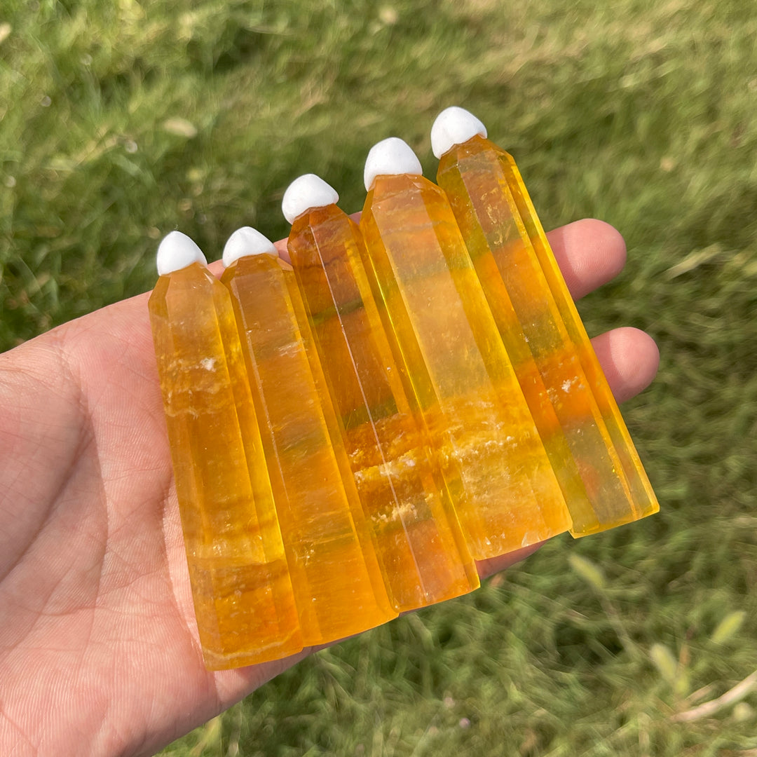Natural Crystal Yellow Fluorite Point