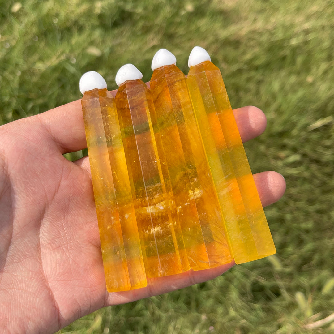 Natural Crystal Yellow Fluorite Point