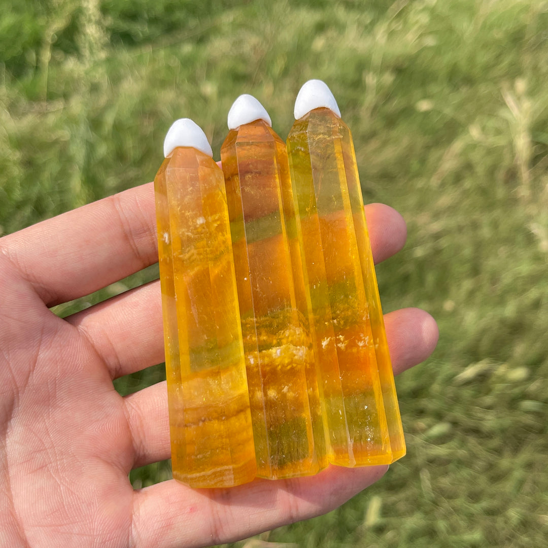 Natural Crystal Yellow Fluorite Point