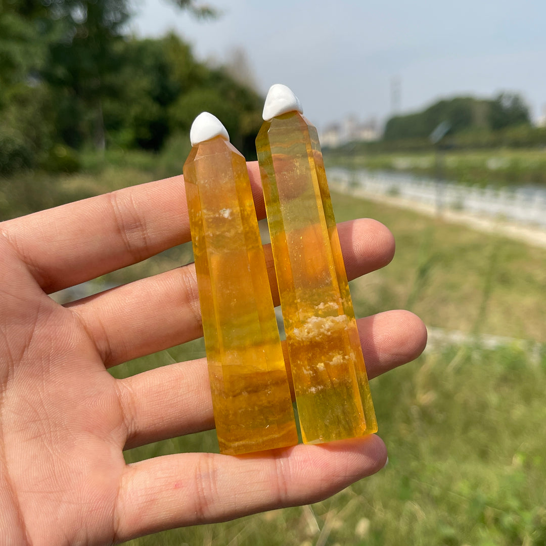 Natural Crystal Yellow Fluorite Point