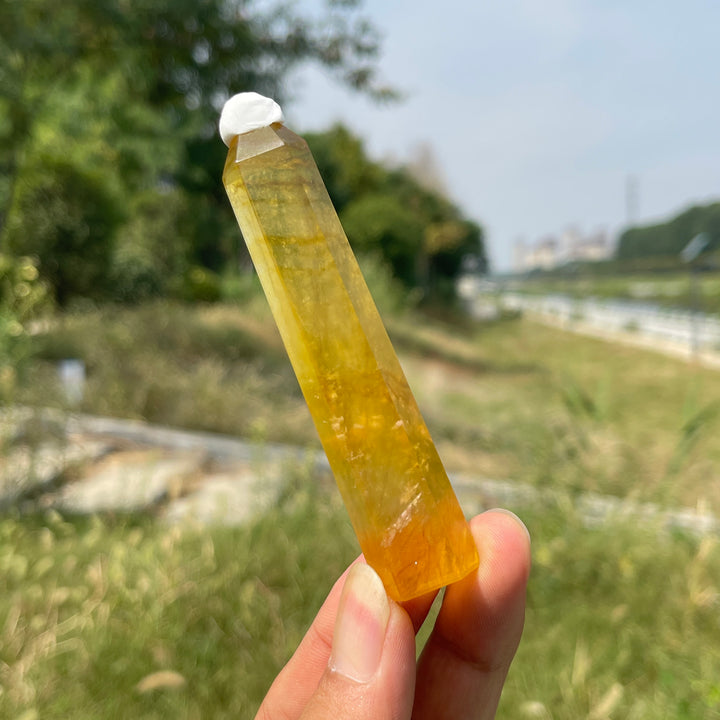 Natural Crystal Yellow Fluorite Point