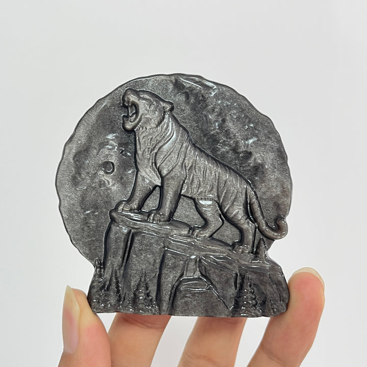 Natural Crystal Silver Obsidian Tiger Plaque