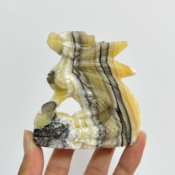 Unique,Natural Crystal Carving Mexican Calcite Dragon