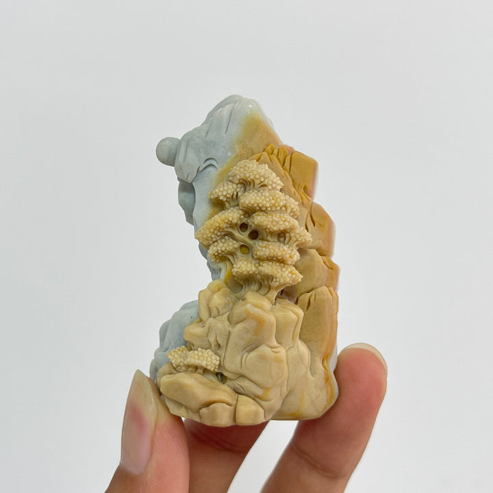 Unique,Natural Crystal Carving Scenic Alashan Agate Mountain Landscape